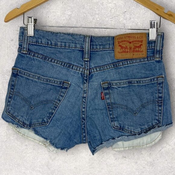 Levis Cut Off Jean Shorts Size 28 Stretch Zipper Fly Belt Loops Raw Hem Denim - Picture 2 of 12